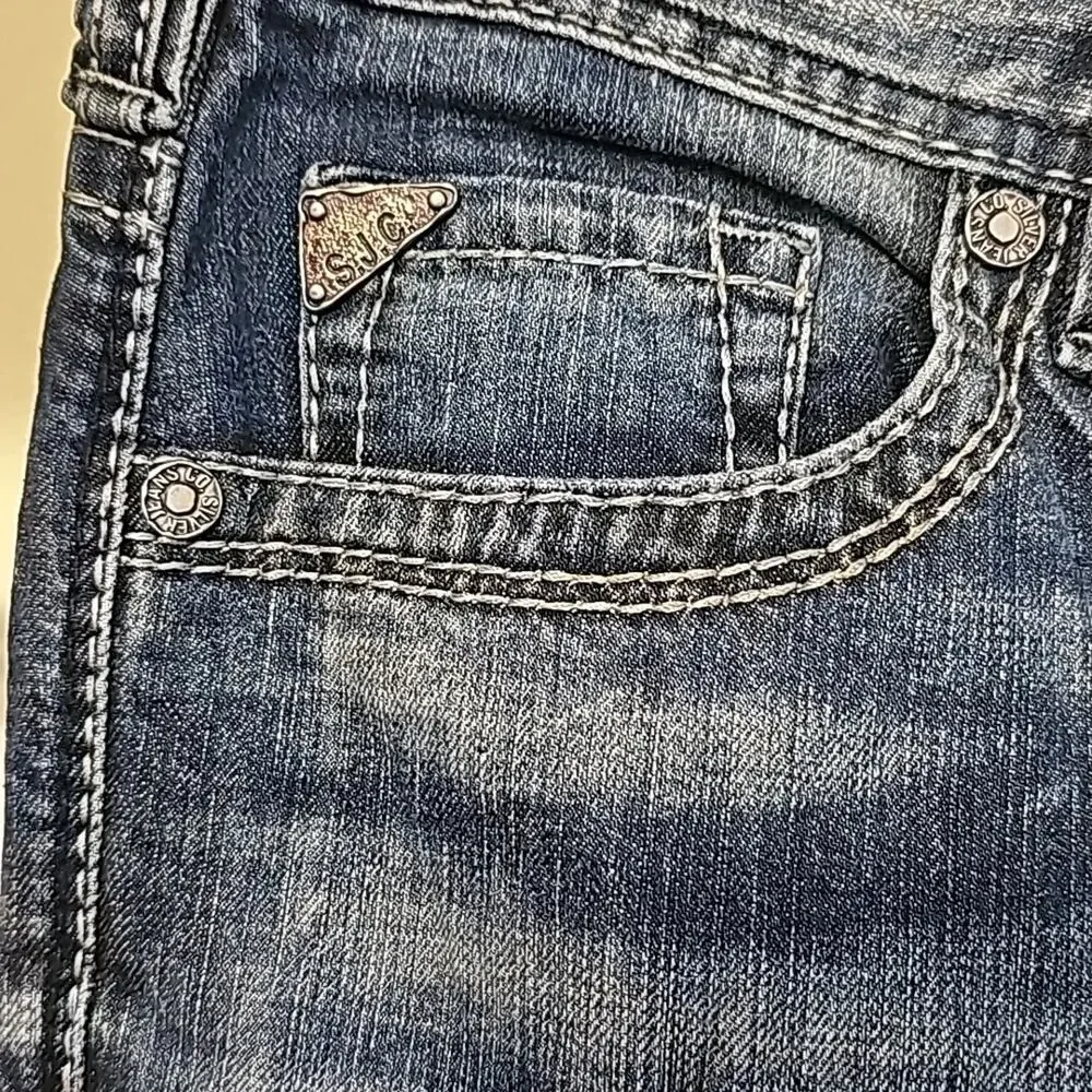 Silver Craig EMC Jeans Mens W 30 L 30 Dark Blue Distressed Stitch Detail EUC